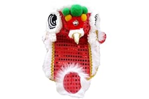 DELIFUR Cute Dance Lion Pet Costume with Red Sequins New Year Cat Dog Clothes Hoodies Coat for Small Dogs (12, Red)