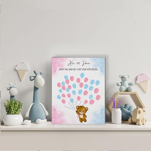 Canvas Baby Shower Keepsake Book Gender Reveal Fingerprint Ballon