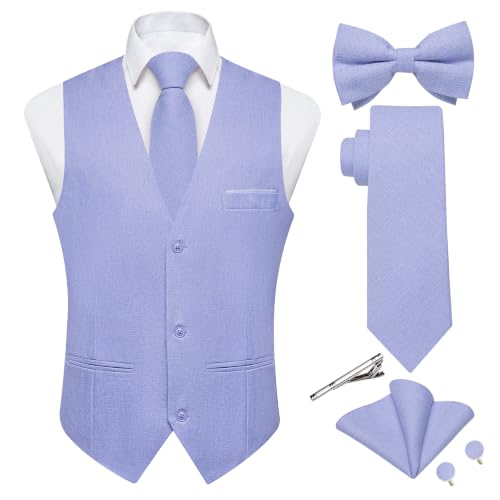 DiBanGu Mens Linen Suit Vest Tie Bowtie Formal Dress 6PCS,Purple,X-Large at Amazon