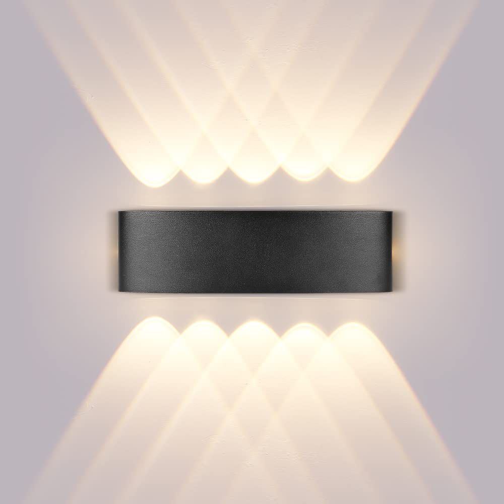 CANMEIJIA LED Up and Down Wall Lights Outdoor & Indoor, 3000K 10W IP44 Waterproof, Black Aluminium, Modern, Suitable for Living Room, Bedroom, Bathroom, Garden, 27 x 8.5 cm