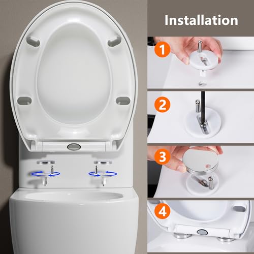 Angel Shield Soft Close Toilet Seat – Oval White, Quick Release & Easy Clean, Adjustable Top Fix Hinges, Durable Plastic, Fits Standard O-Shape Toilets (White - Plastic)