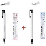 Tombow MONO Zero Pen-Style Eraser Refill Round Tip + Square Tip + 4 Refills (Silver Barrel)