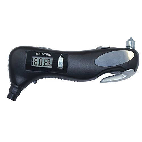 iMagitek Digital Tire Pressure Gauge Monitor with Safety Hammer, Flashlight, Seatbelt Cutter, Red Safety Light - 5 in 1 Rescue Emergency Tool for Car, Motorcycle and Other Vehicle