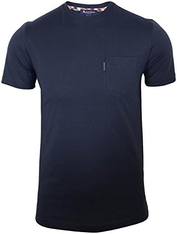 Aquascutum Cullen Plain Shor Sleeve T shirt with Pocket (Medium, Blue)