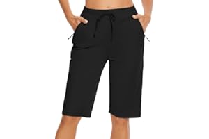 Choosefree Womens Bermuda Shorts 12" Knee Length Drawstring with 2 Deep Zippered Pockets Comfy Lounge Breathable Shorts