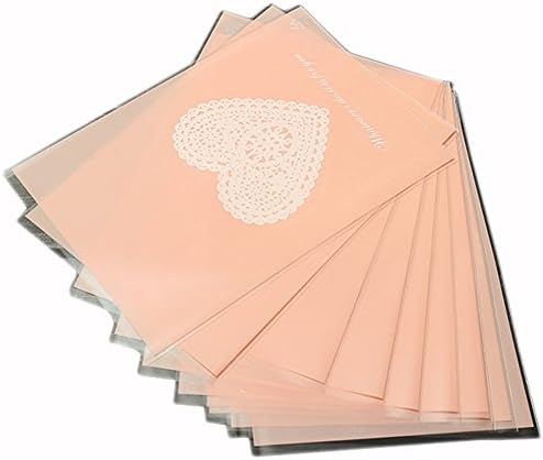 100 Pcs Pink Lace Heart Flat Cellophane Bag Cookie Candy Package Bags Wedding Party Gift Bag