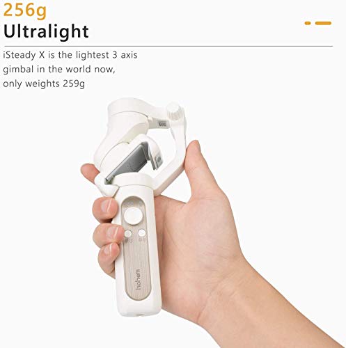 hohem Gimbal Stabilizer for Smartphones, 3 Axis Phone Gimbal with iSteady 3.0 & Face Tracking 3.0 Handheld Portable Gimbal Stabilizer for iPhone & Android, White (iSteady X)