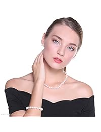 Conjunto de collar de perlas cultivadas de agua dulce que incluye una impresionante pulsera y pendientes de tuerca para mujeres   VIKI LYNN
