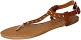 Womens Roman Gladiator Spike Studded T Strap Sandals Flats Shoes (10, Brown 2202)
