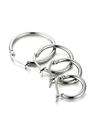 ORAZIO 4 Pares de pendientes de argollas de acero inoxidable. Pendientes tipo argolla plana para mujer, de 10-20 milímetros.