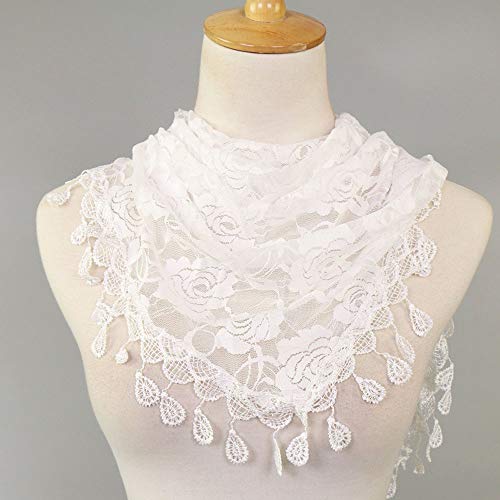 Clearance Sale!❄❄Women Clearance Lace Tassel Rose Floral Hollow Scarf Shawl Lady Wraps Scarves (White)