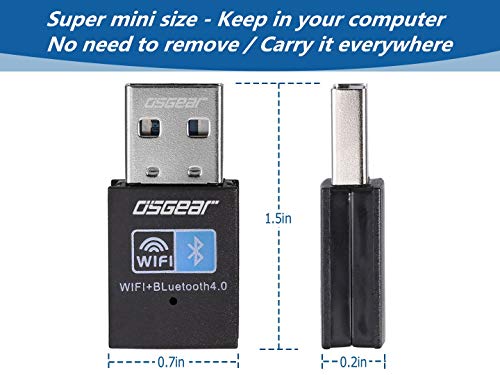 OSGEAR 150Mbps USB Bluetooth Adapter WiFi Network Card WLAN Wireless Dongle 2.4GHz band 802.11b/g/n Compatible with Win10 / Win8 / Win7 XP Vista Mac Linux for Laptop Desktop PC