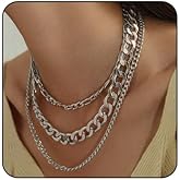 Systechy Chunky Gold Necklace for Women Layered Cuban Link Necklaces Trendy Stackable Necklaces Heavy Metal Thick Chain Necklace Punk Hip Hop Necklace for Women