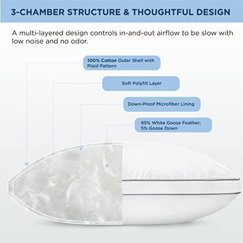 Bedsure Goose Down Pillows Standard Size Set of 2 White Feather