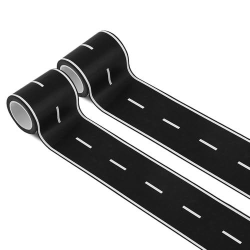 HMPBEFU 2 Pack 32.8 ft x 2in. Black Roadway Track Tape, Road Tape for Toy Cars, Sticks to Flat Surfaces, No Residue