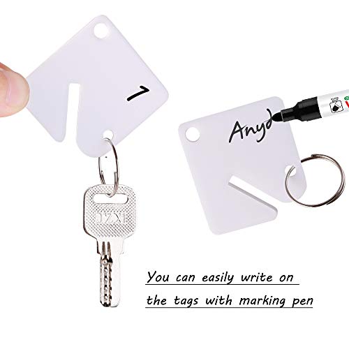 60 Packs Blank Plastic Key Tags Upgrade Round Split Ring Durable Key Identify Tags Bulk Key Tags for Key Cabinet 1.5 inches Square Shaped