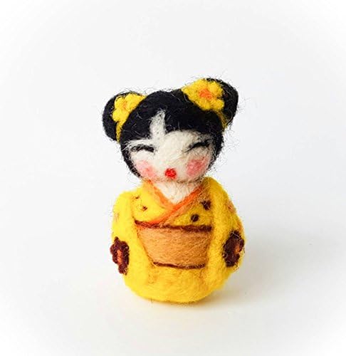 Needle Felted Yellow Kimono Japanese Kokeshi Wool Sculpture/Doll