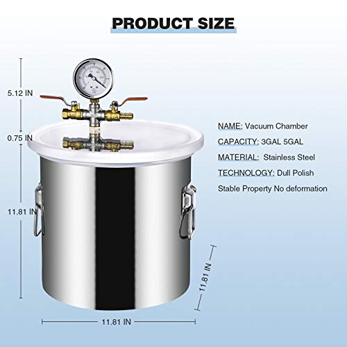 5 Gallon Vacuum Chamber,22L Vacuum ChamberWithout Vacuum Pump，Acrylic Lid Stainless Steel