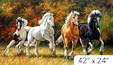 Wild & Free Panel 4 Horses Size 24X42 Northcott Cotton Fabric Digital