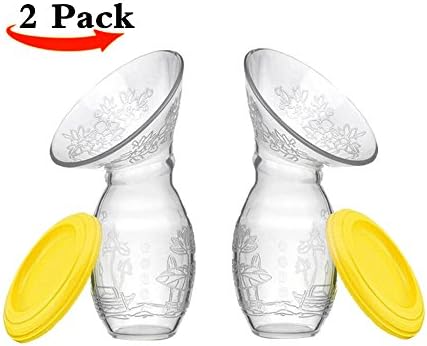 Silicone Breastfeeding Manual Breast Hand Pump Breastmilk Suction Saver with Yellow Lid 2 Pack