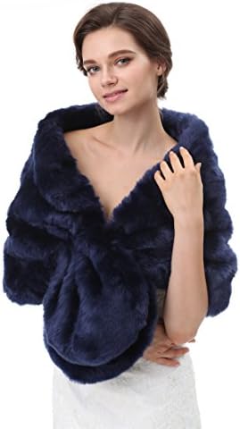 Shirendao The lates Christmas Faux Fur Shawl Wrap Stole Shrug Winter Bridal Wedding Cover Up