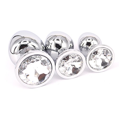 Eastern Delights 3 Pcs Jewelry Anal Plug Steel Metal Butt Plated Plug with Penis Condom, White