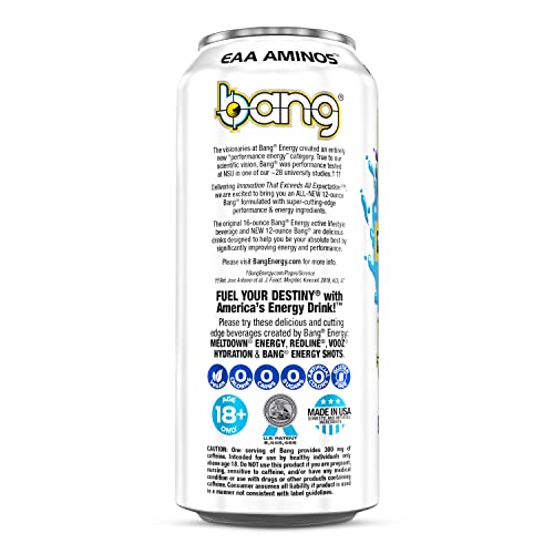 BANG ENERGY BLUE RAZZ, SUGAR-FREE ENERGY DRINK, 16-OUNCE (PACK OF 12)