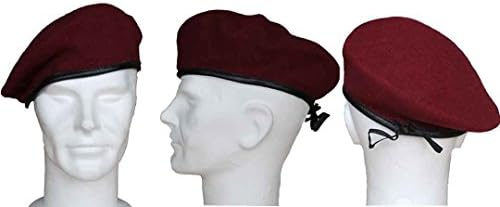 New Military Beret- 100% Pure Wool-Leather Binding- Made to Military Standards (54, Maroon)