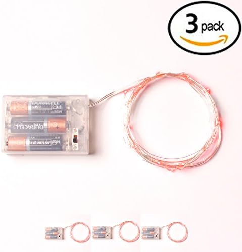 3 Sets RTGS 20 Red Color Micro LED String Lights Battery Operated on 7 Feet Silver Color Wire