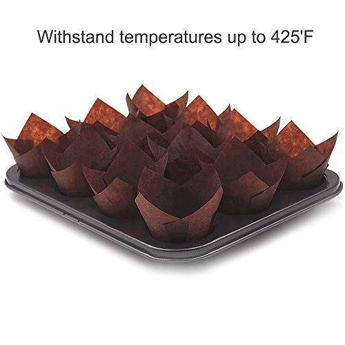 Tulip Baking Cups 150-Pack Natural Cupcake Muffin Paper Liners Grease-Proof Wrappers for Wedding, Birthday Party, 1.96 x 3.14 Inch, Brown Color