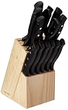 Farberware 5071689 22-Piece Triple Rivet Rust-Resistant Wave Edge High-Carbon Stainless Steel Knife Block Set, Beechwood/Black