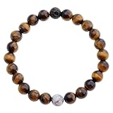 Top Plaza Unisex 8mm Agate Opalite Tiger Eye's Stone Beaded Bracelet, Healing Energy Balance Beads, 6-7 Inches