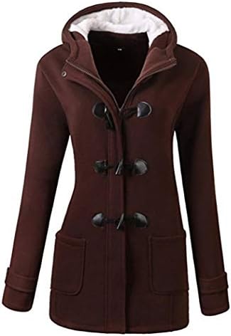 Lunir Women Outdoor Hooded Horn Leather Buckle Solid Coat Outwear Down