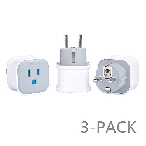 Universal Plug Adapter Set, BESTEK Grounded Travel Plug Kit for USA to Gemany, France, Russia (Type E/F) - 3 Packs