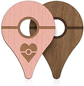 PokeWares Shield Combo Set for Go Plus - Collect Them All - Slim Genuine Wood - Peel-N-Stick (Puff Pink Skin and Premium Walnut Skin)