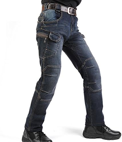 Coac3 Men Cargo Denim Biker Stretch Multi Pockets Tactical Combat Army Jeans Dark Grey M