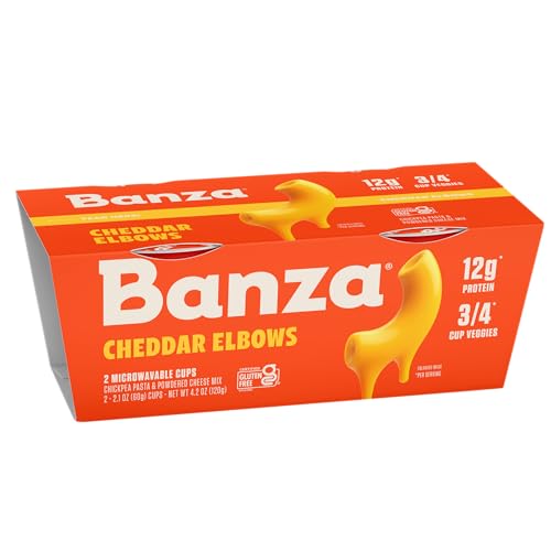 BANZA MICROWAVE MAC AND CHEESE CUPS – ELBOWS & CLASSIC CHEDDAR CHEESE – HIGH PROTEIN, GLUTEN FREE, CONVENIENT AND KID FRIENDLY MAC AND CHEESE CUPS 4.2OZ