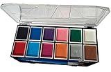 FACE PAINT | Full face & body paint set: 3 brushes, 30 stencils, 12 colors in strong palette tray | Water activated, non toxic, hypoallergenic | Children / adults / professional supplies