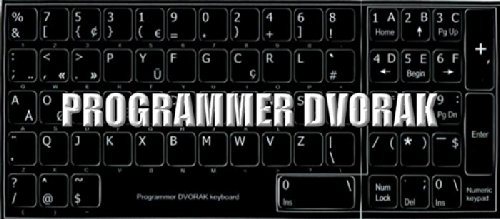 PROGRAMMER DVORAK NON-TRANSPARENT KEYBOARD DECALS BLACK OR WHITE BACKGROUND FOR DESKTOP, LAPTOP AND NOTEBOOK (Black Background)