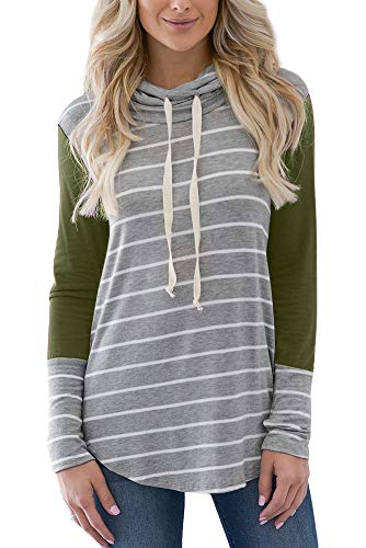 For G and PL Womens Long Sleeve Color Block Tunic Tops Striped Cowl Neck Causal Shirts Olive M