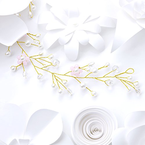 Yean Wedding Hair Vine Gold Headband Bridal Branch Crystal Wreath Bridal Vine Rose Hair Vine Gold Bridal Hair Wedding Hairstyle for Bride and Bridesmaid - 19.68inches