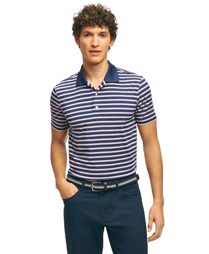 Brooks Brothers Men's Short Sleeve Performance Stretch Golf Polo Shirt, Navy Mu…