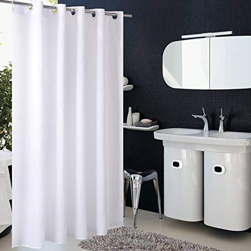 Homehold Hookless White Shower Curtain, Fabric Bath Curtain For Bathroom, Waterproof Curtain Liner (180 * 200 CM)