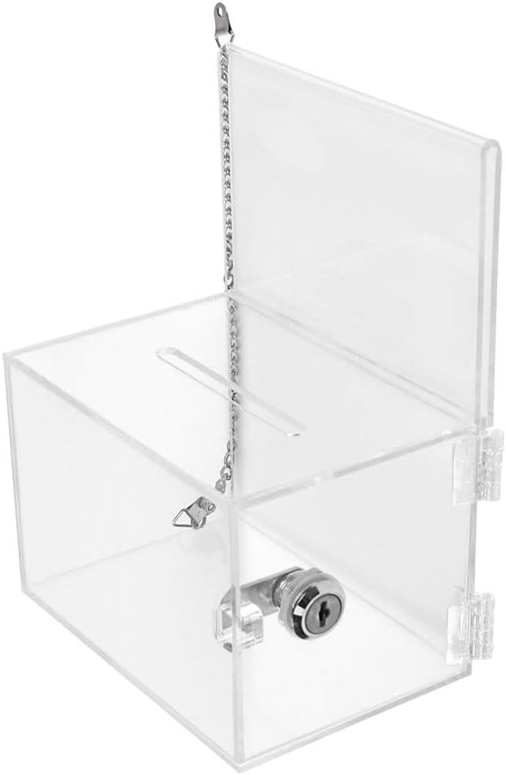 (Pack/2units) Lockable Acrylic Charity/Donation/Ballot/Suggestion/Tip Box Container with Metal Chain