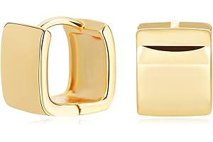 FAMARINE 14K Gold Plated Hoop Earring Small Square Huggies Hoops For Women, Minimalist Cute Earrings for Women Girls Gift, gold silver rose gold black and CZ