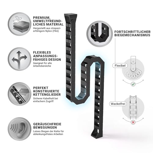 Cable Management Desk, Flexible Cable Loop, Robust Cable Chain, Flexible Cable Duct for Ideal Desk, Cable Management and for Height-Adjustable Desks (Black)