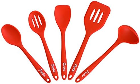 CUSTOMER FAVORITE! 5 Piece Kitchen Utensil Set – 100% Food Grade Silicone – BPA Free &amp; FDA Approved – Lightweight, Flexible, Durable, Heat Resistant Cooking Tools – Dishwasher Safe – Red