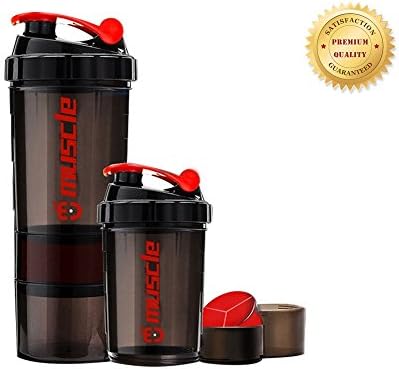 WT Protein Powder Shaker Bottle 22-Ounce , 3 Layers, Two Storages and One Pill Tray, with Dual Mixing Technology, Shaker Balls &amp; Mixing Grids Included, BPA Free