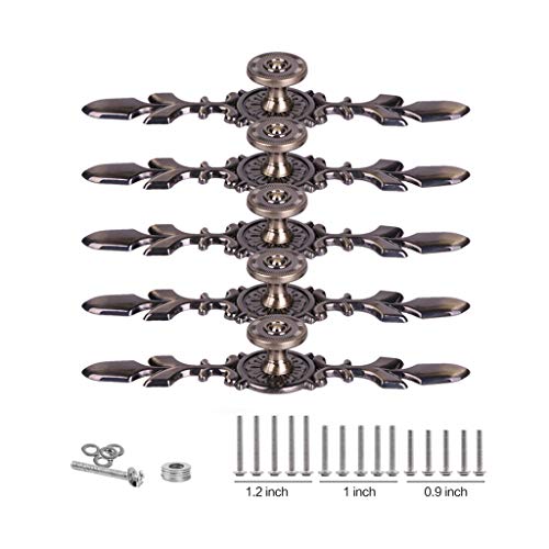 Fvstar Cabinet Knobs Pulls Handles Vintage Rustic Antique Farmhouse Kitchen Drawer Door Knob with Plate Home Office Cupboard(Green Bronze,5pcs Large)