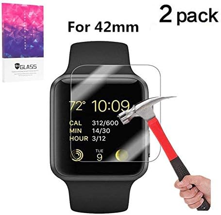 Apple Watch 42mm Screen Protector, VPR Premium 9H Hardness 2.5D Tempered Glass with [Highly Responsive] [No-Bubble] [Only Covers The Flat Area] for Apple Watch 42mm- [2 Pack] (Apple Watch 42mm 2PC)